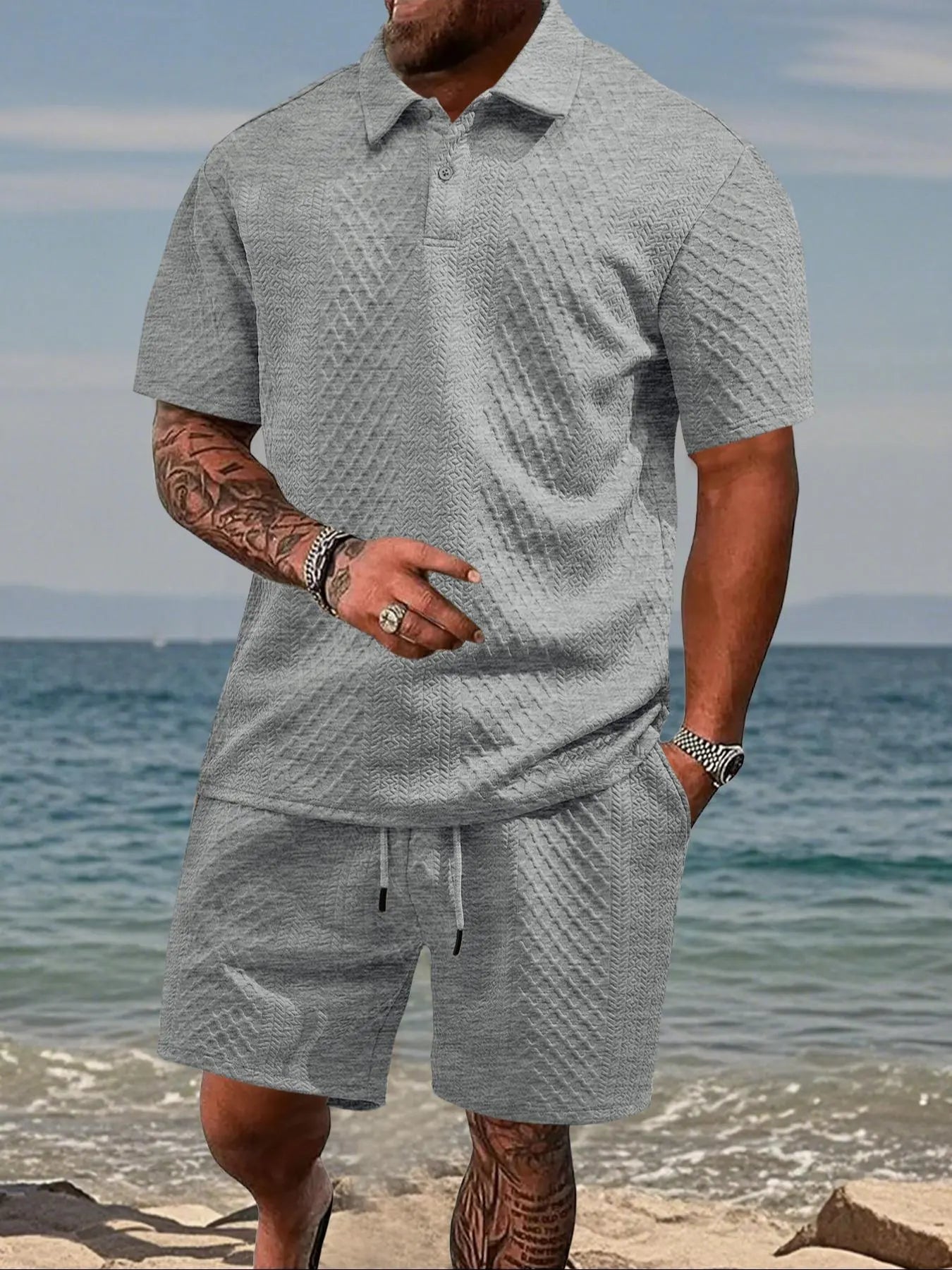 ☀️Men's 2 Pieces Casual Polo Shirt and Shorts Set