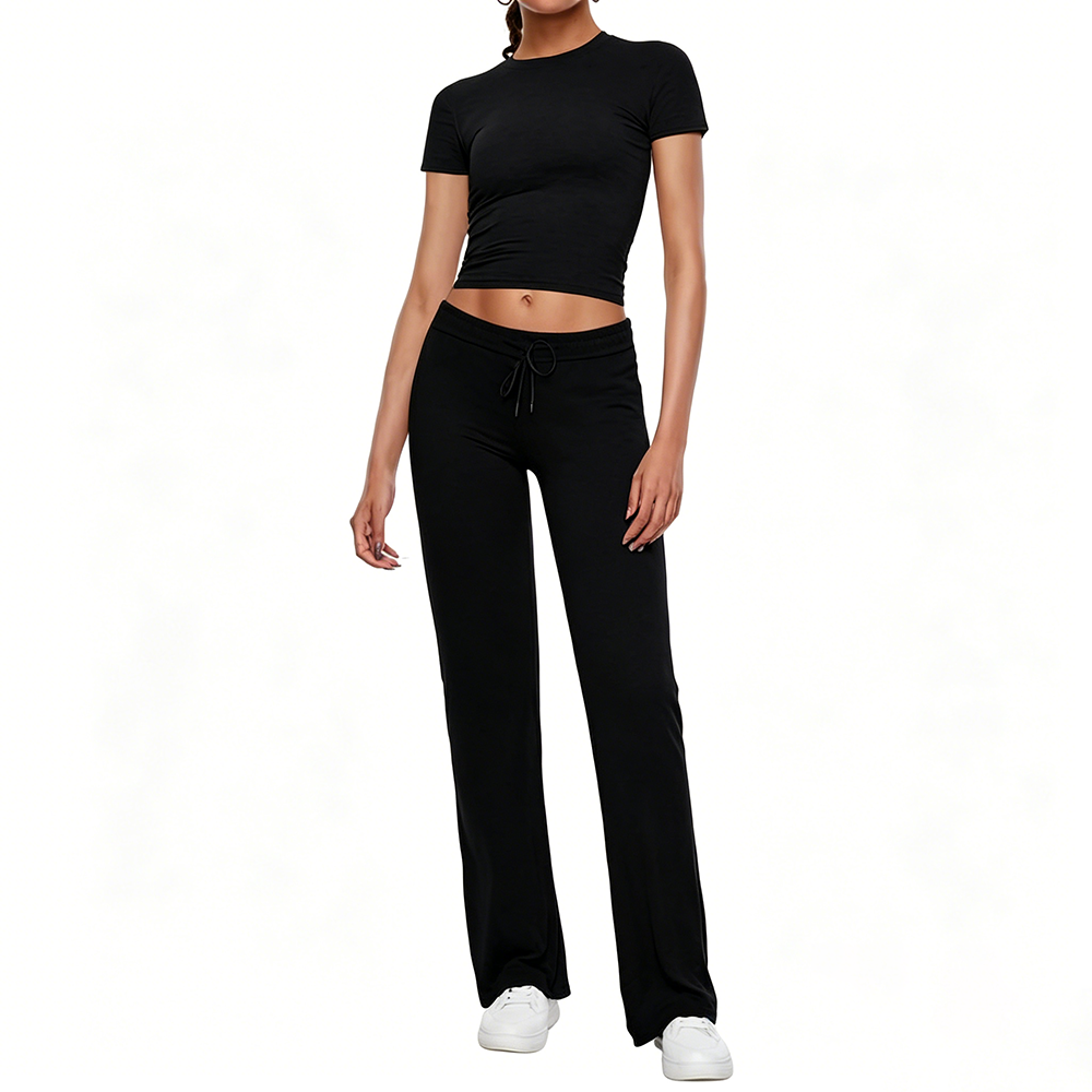Women's Crop Tee & Drawstring Waist Pants Loungewear Set