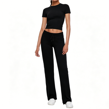 Women's Crop Tee & Drawstring Waist Pants Loungewear Set