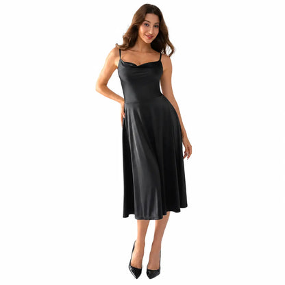 Shapewear Strappy Cowl Neck Fit & Flare Midi Dress With Built-in Bra