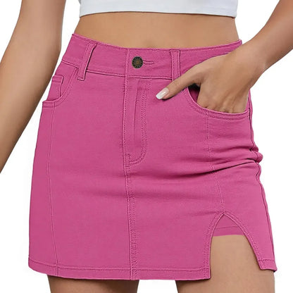 💝Women's Minimalist High-Waisted Denim Mini Skirt Shorts with Side Slit
