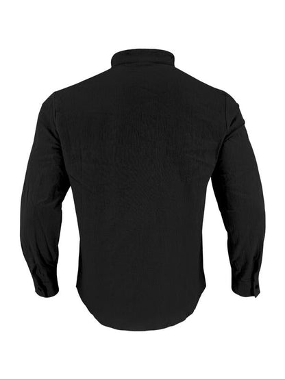 Men's Linen Casual Long Sleeve Polo Shirt