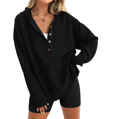 Women's Hoodie Oversized Button Up Sweatshirt