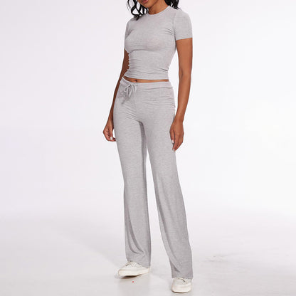 Women's Crop Tee & Drawstring Waist Pants Loungewear Set