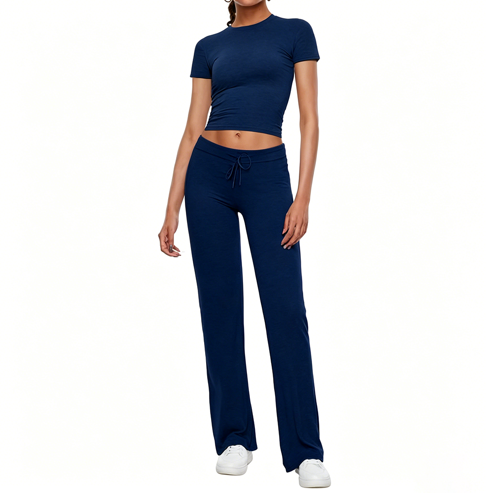 Women's Crop Tee & Drawstring Waist Pants Loungewear Set