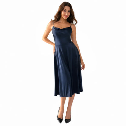Shapewear Strappy Cowl Neck Fit & Flare Midi Dress With Built-in Bra