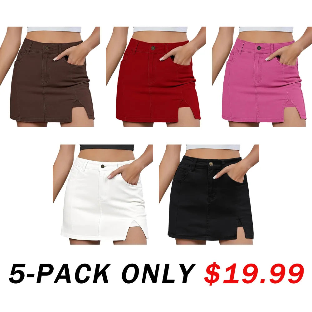 💝Women's Minimalist High-Waisted Denim Mini Skirt Shorts with Side Slit