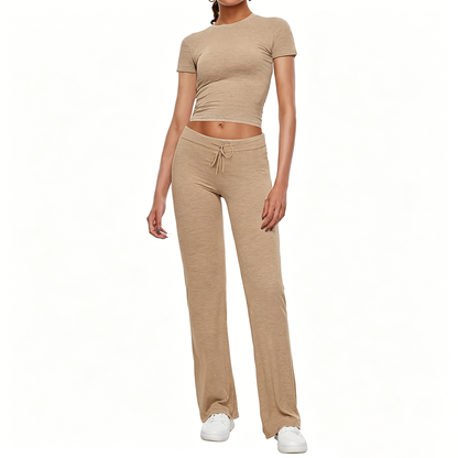 Women's Crop Tee & Drawstring Waist Pants Loungewear Set
