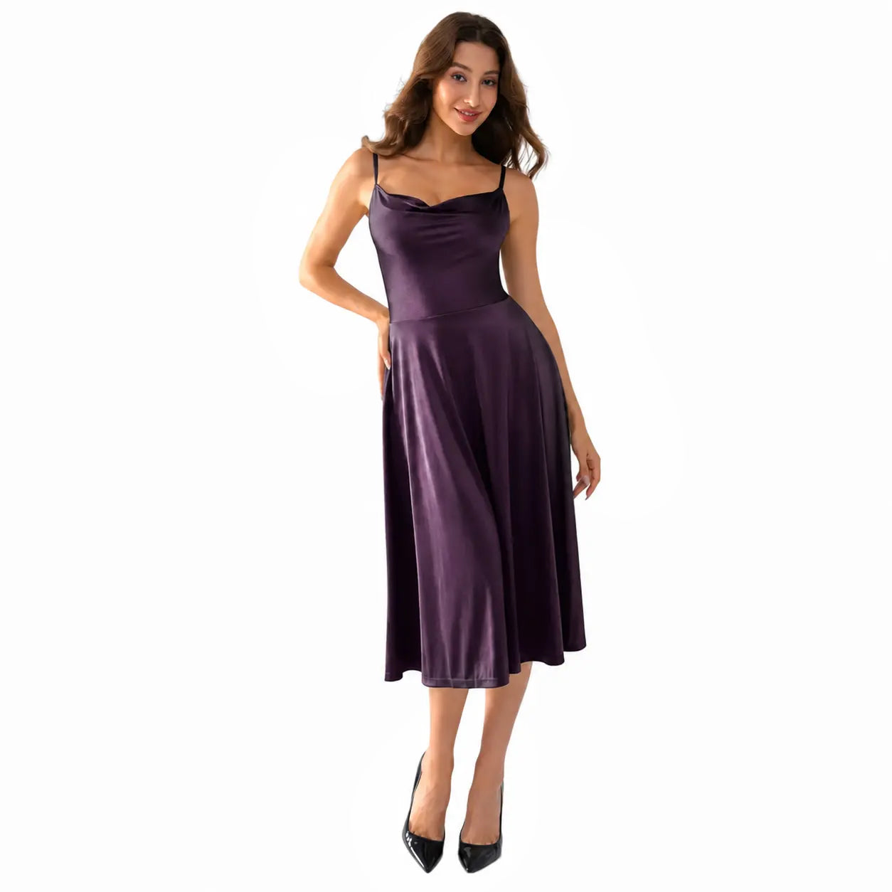 Shapewear Strappy Cowl Neck Fit & Flare Midi Dress With Built-in Bra