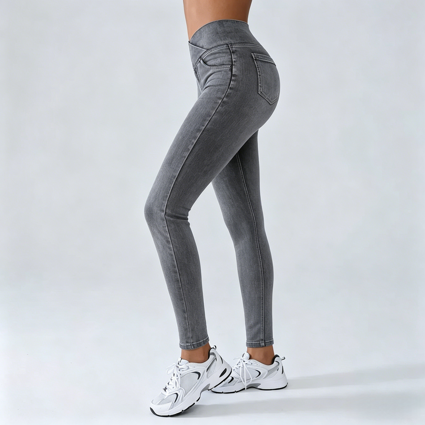 Women's High-Waisted Stretch Jeans with Crossover Design — Slim-Fit Flared Denim Leggings