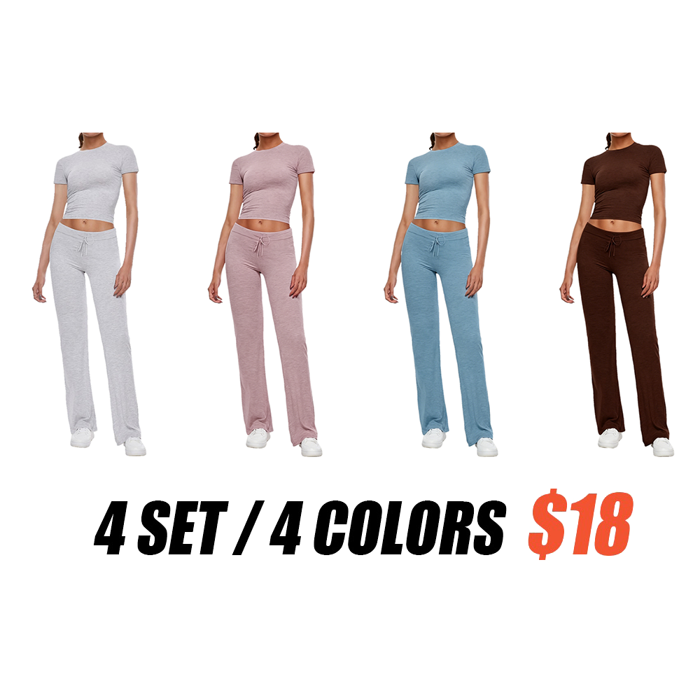 Women's Crop Tee & Drawstring Waist Pants Loungewear Set
