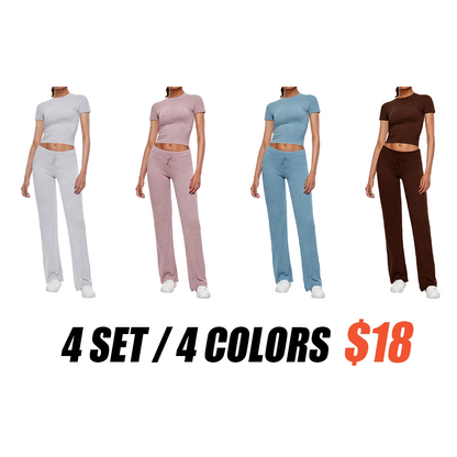Women's Crop Tee & Drawstring Waist Pants Loungewear Set