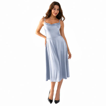 Shapewear Strappy Cowl Neck Fit & Flare Midi Dress With Built-in Bra