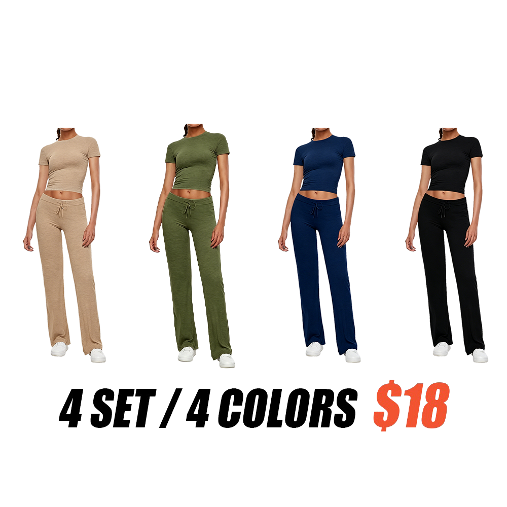 Women's Crop Tee & Drawstring Waist Pants Loungewear Set