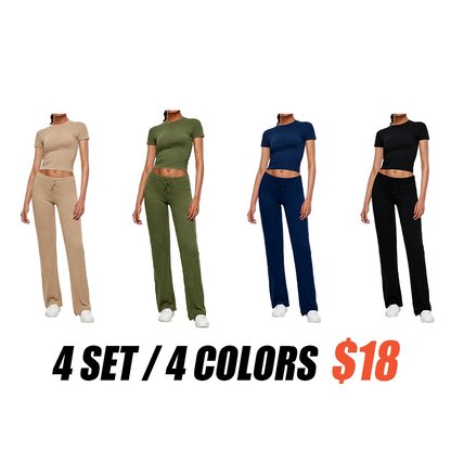 Women's Crop Tee & Drawstring Waist Pants Loungewear Set