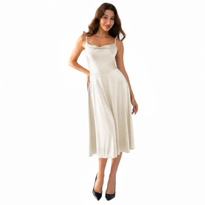 Shapewear Strappy Cowl Neck Fit & Flare Midi Dress With Built-in Bra