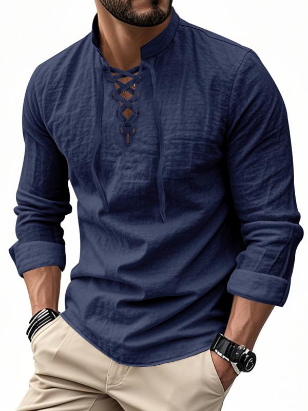 Men's Linen Casual Long Sleeve Polo Shirt