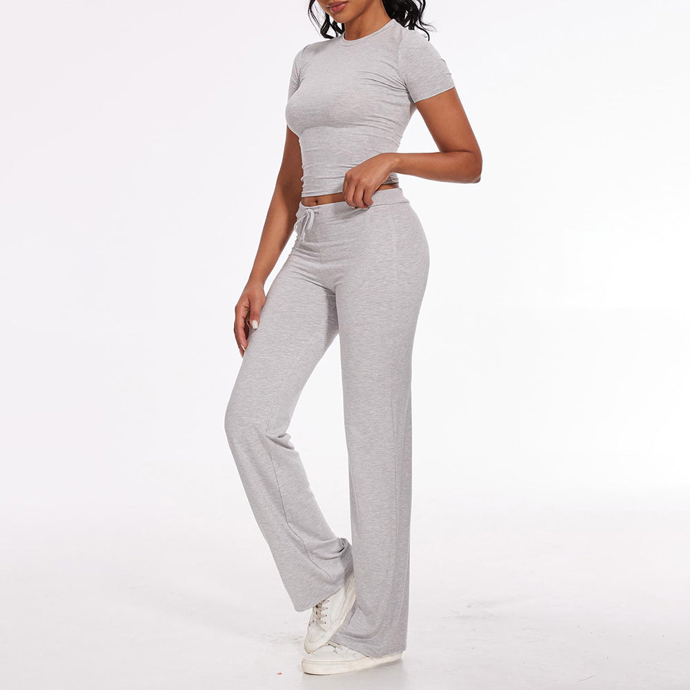 Women's Crop Tee & Drawstring Waist Pants Loungewear Set