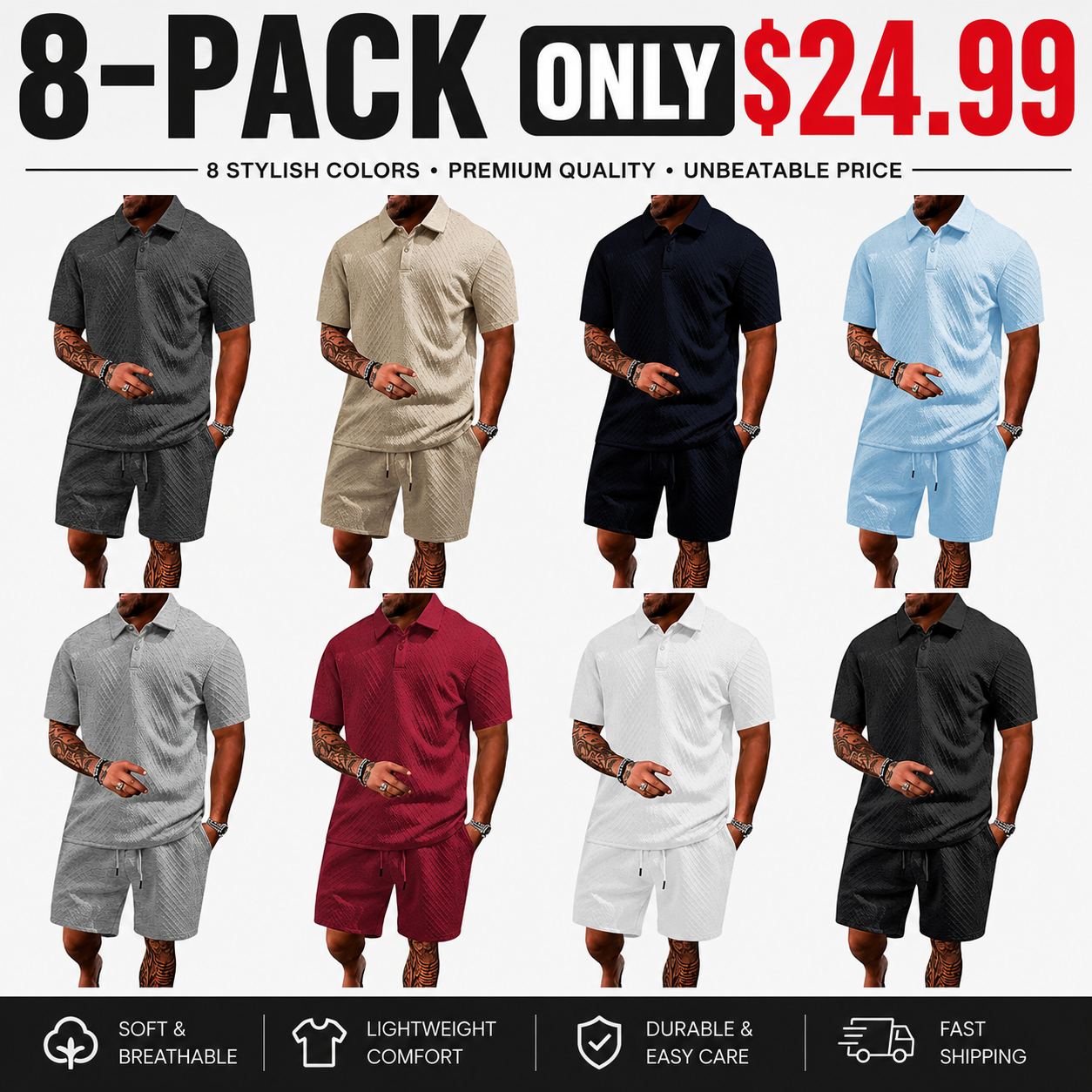 ☀️Men's 2 Pieces Casual Polo Shirt and Shorts Set
