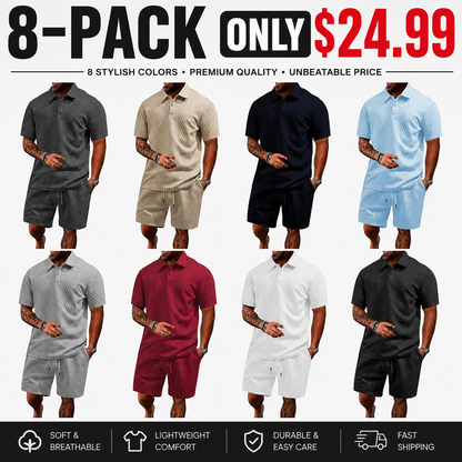 ☀️Men's 2 Pieces Casual Polo Shirt and Shorts Set