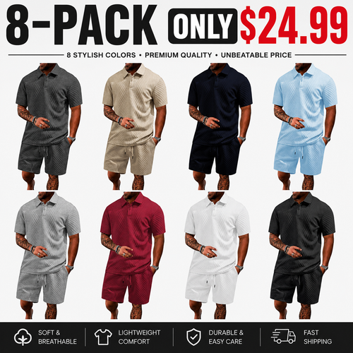 ☀️Men's 2 Pieces Casual Polo Shirt and Shorts Set