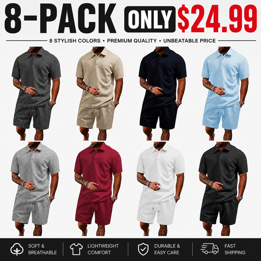 ☀️Men's 2 Pieces Casual Polo Shirt and Shorts Set
