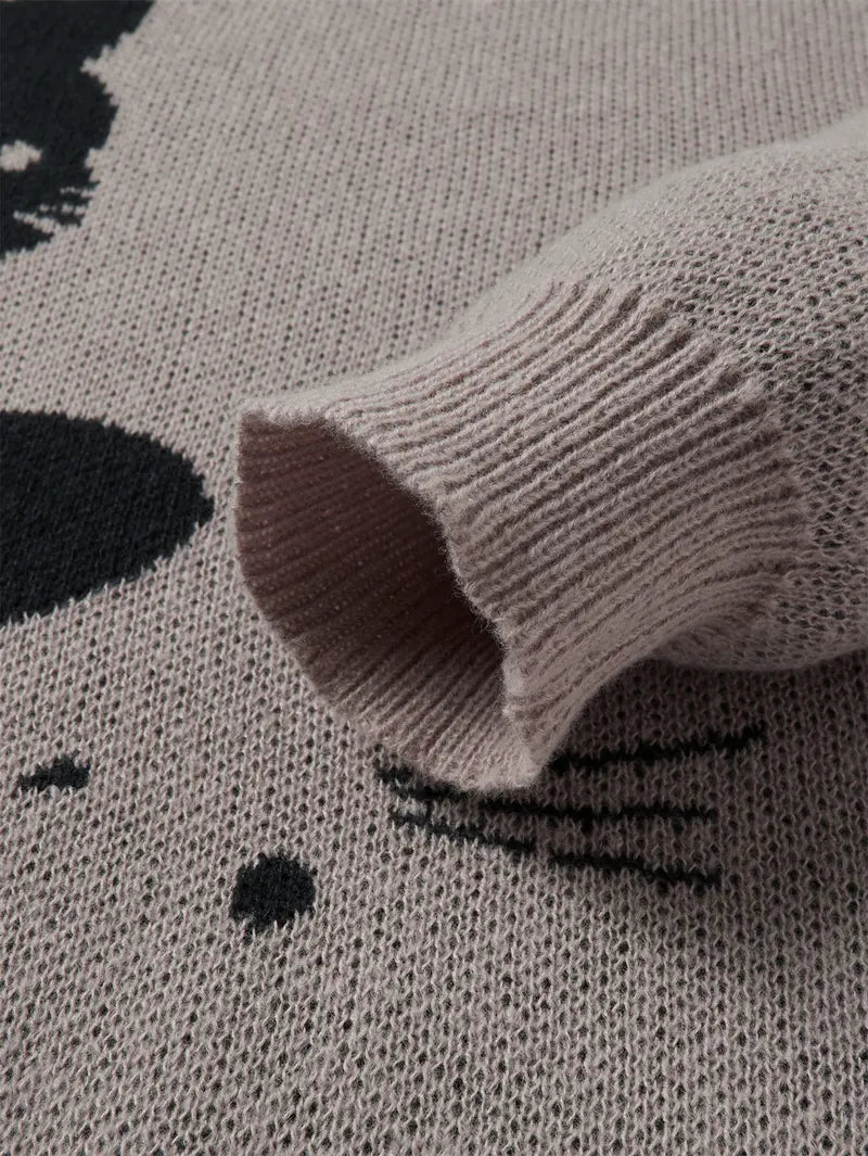 Cute Cartoon Cat Print Oversized Sweater, Unisex Casual Long Sleeve Knit Pullover for Fall & Winter