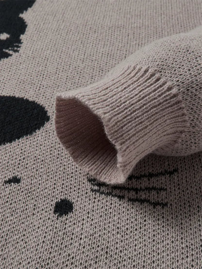 Cute Cartoon Cat Print Oversized Sweater, Unisex Casual Long Sleeve Knit Pullover for Fall & Winter