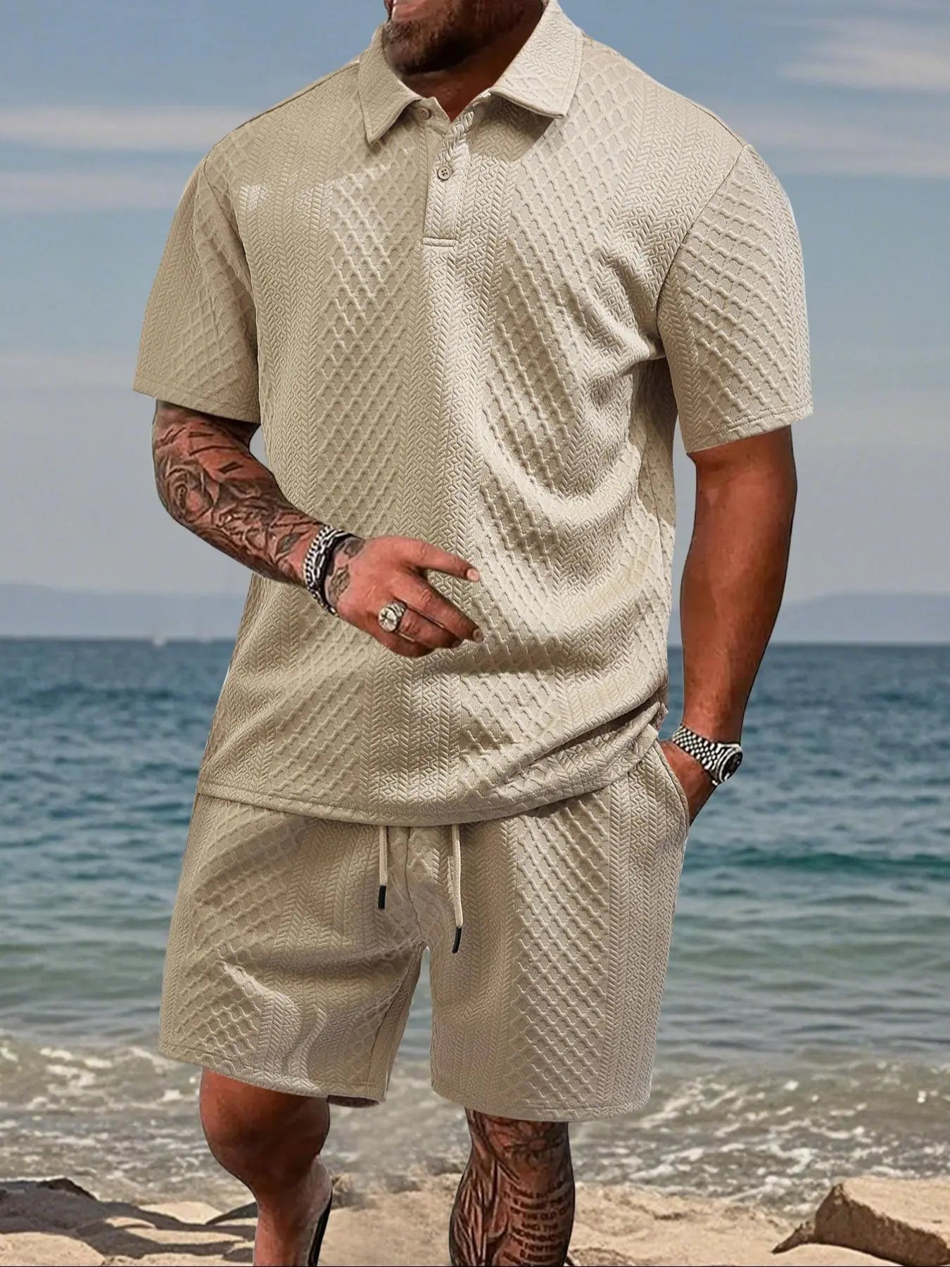 ☀️Men's 2 Pieces Casual Polo Shirt and Shorts Set