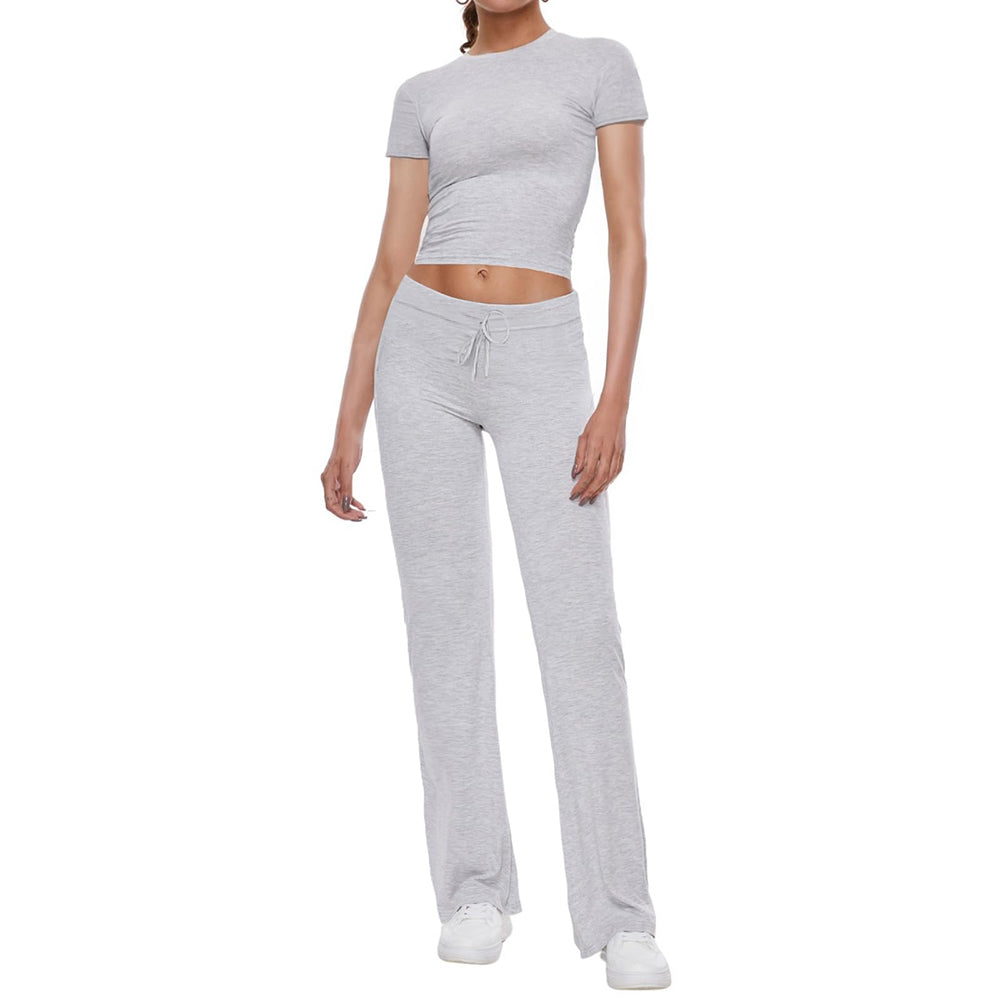 Women's Crop Tee & Drawstring Waist Pants Loungewear Set