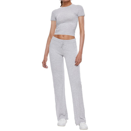 Women's Crop Tee & Drawstring Waist Pants Loungewear Set