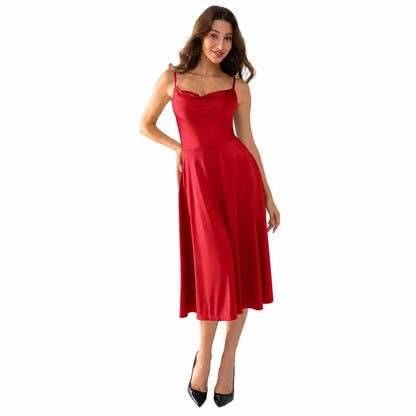 Shapewear Strappy Cowl Neck Fit & Flare Midi Dress With Built-in Bra