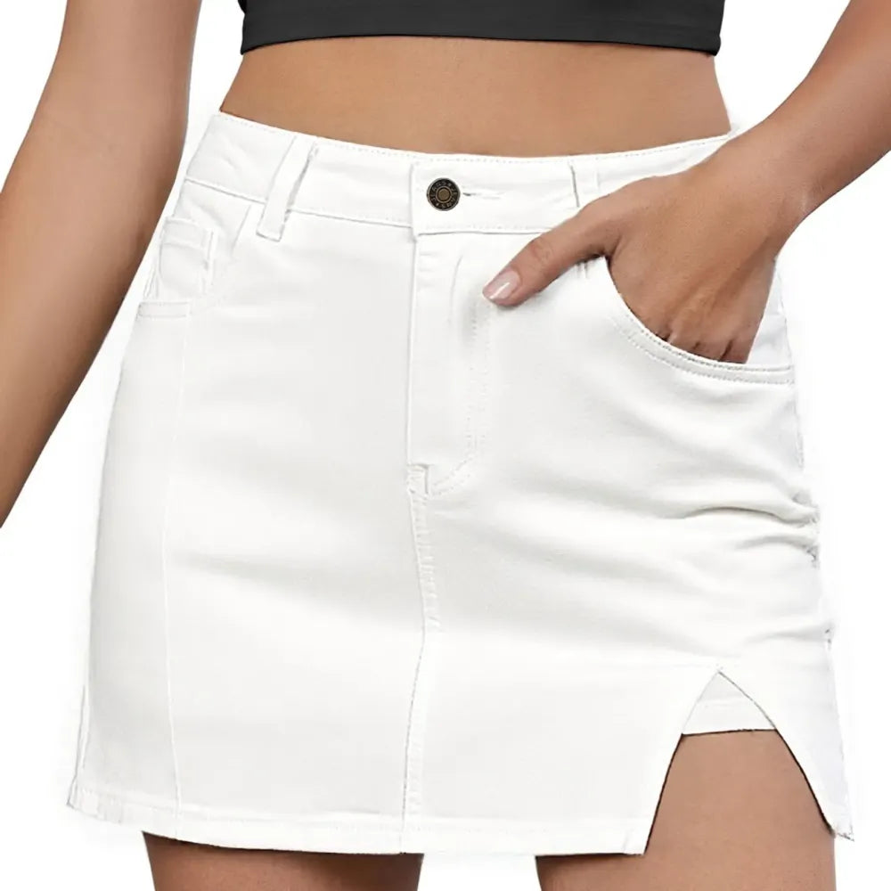 💝Women's Minimalist High-Waisted Denim Mini Skirt Shorts with Side Slit