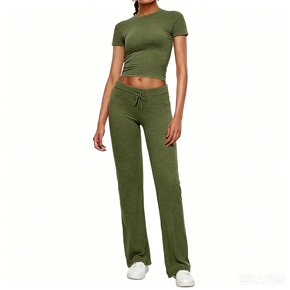Women's Crop Tee & Drawstring Waist Pants Loungewear Set