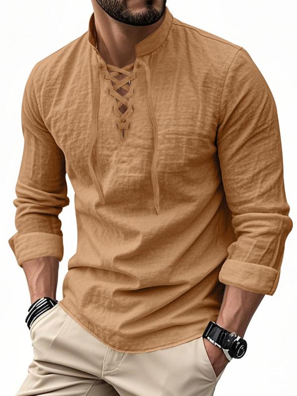 Men's Linen Casual Long Sleeve Polo Shirt