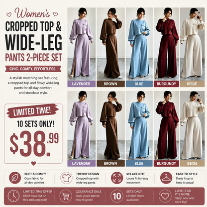 ✨ Limited-Time Offer | Women's Cropped Top & Wide-Leg Pants Set