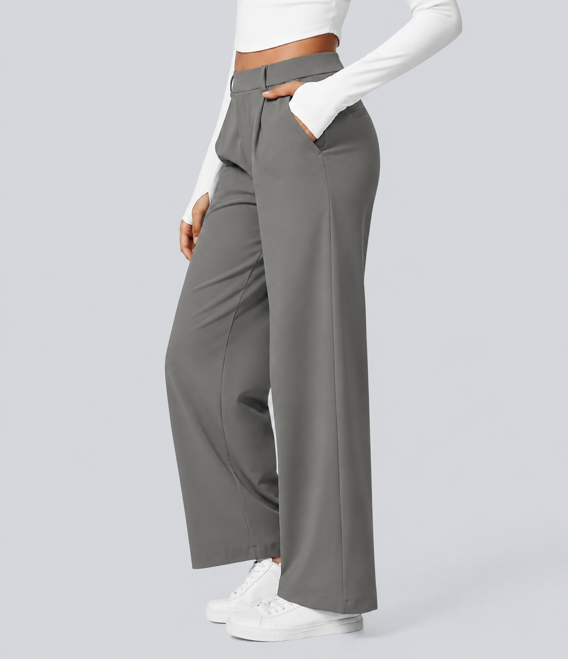 High Waisted Pocket Straight Leg Work Pants