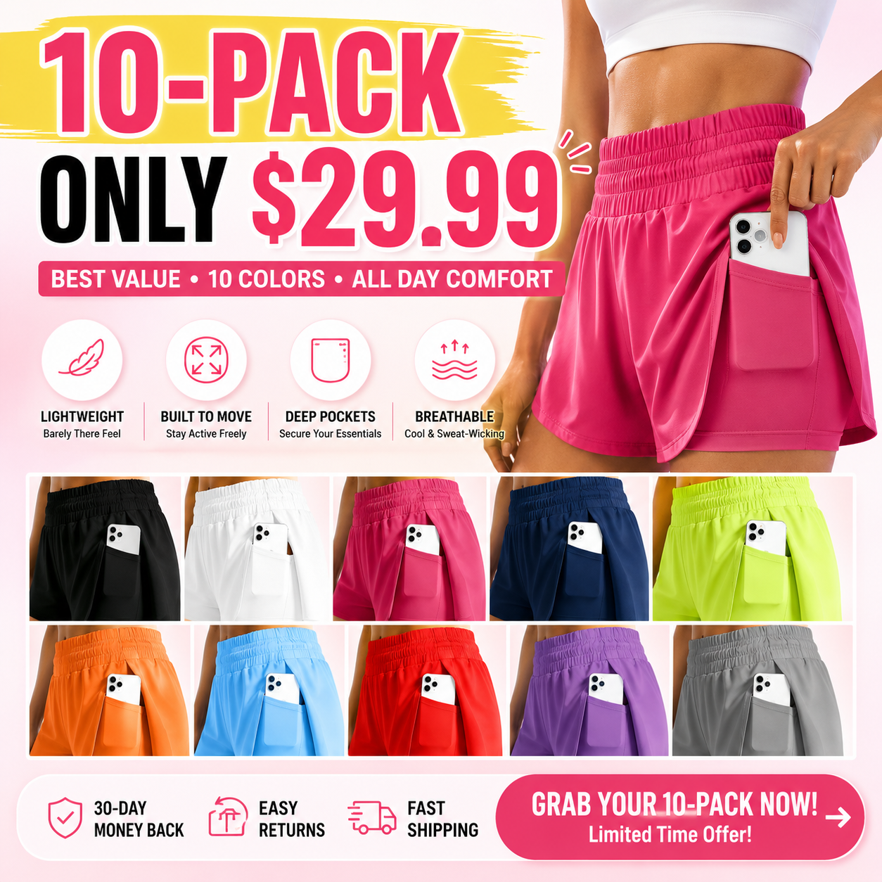 🔥Summer Special Sale🔥Anti-exposure sports shorts with built-in inner layer and convenient side pockets
