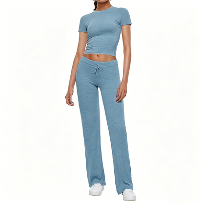 Women's Crop Tee & Drawstring Waist Pants Loungewear Set