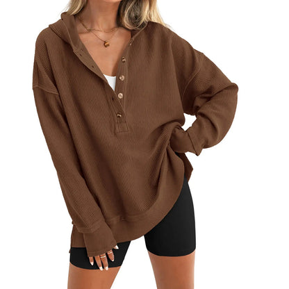 Women's Hoodie Oversized Button Up Sweatshirt