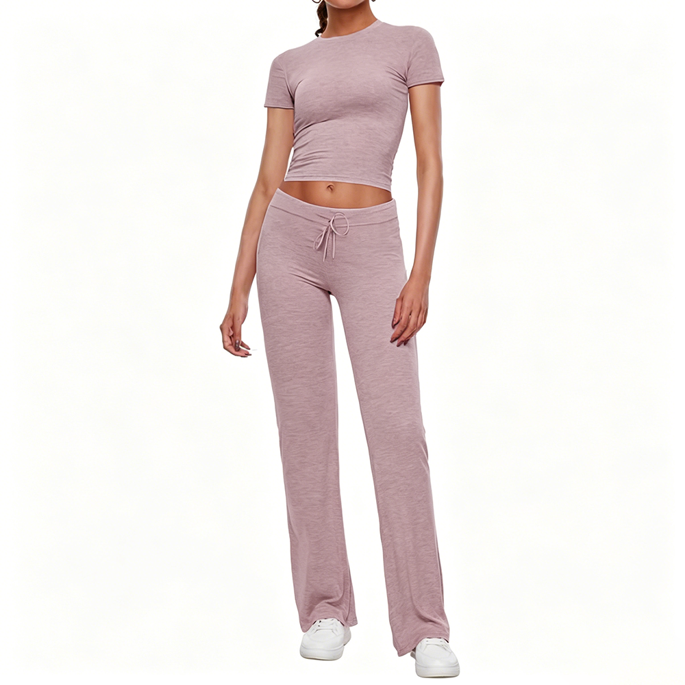 Women's Crop Tee & Drawstring Waist Pants Loungewear Set