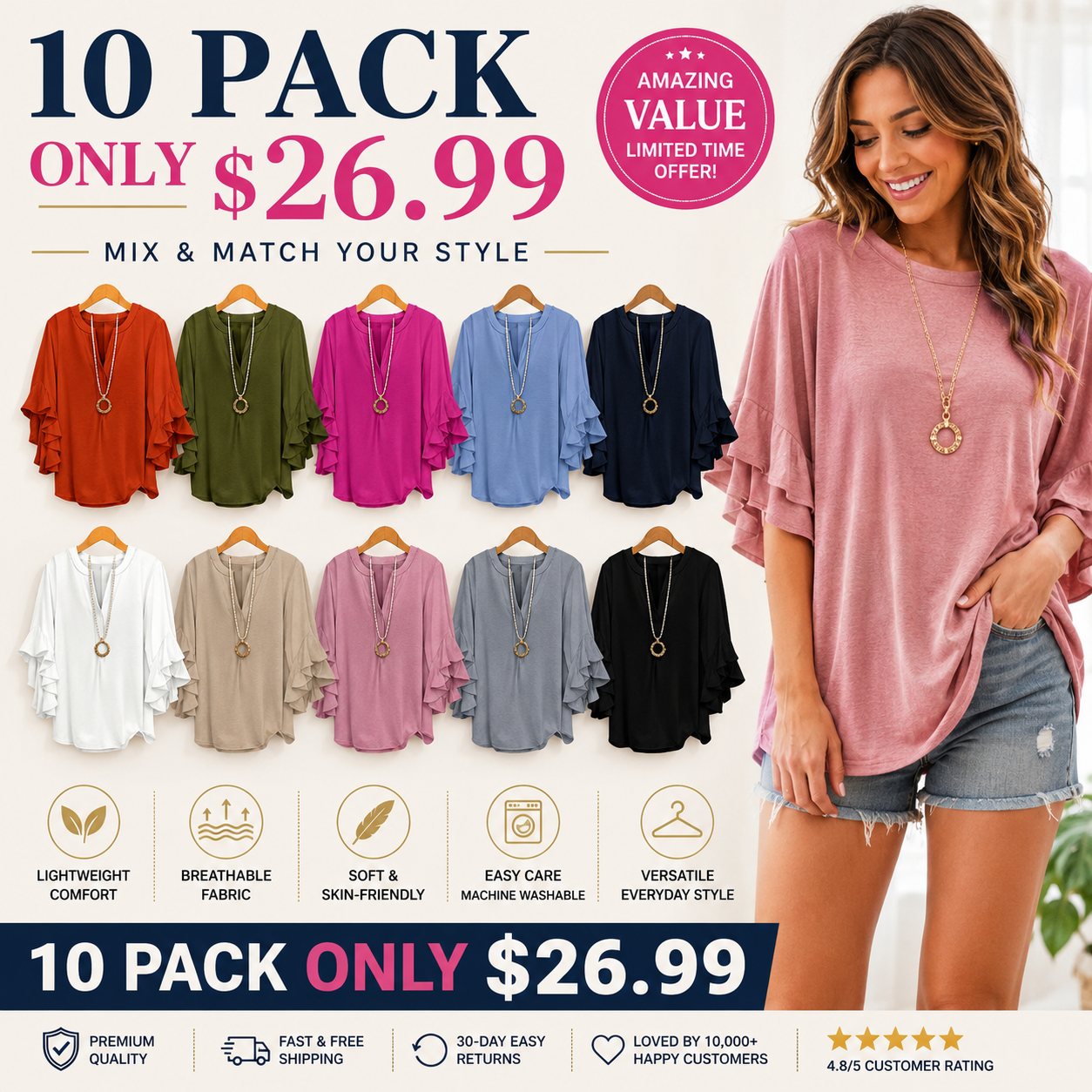 Plus Size Ruffle Sleeve V-Neck Shirt Top