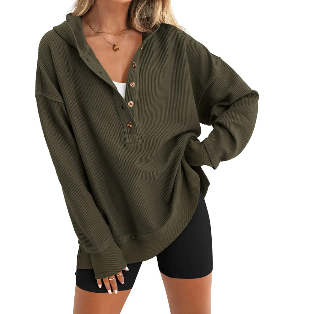 Women's Hoodie Oversized Button Up Sweatshirt