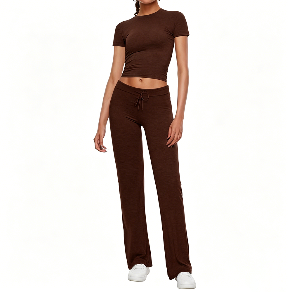 Women's Crop Tee & Drawstring Waist Pants Loungewear Set