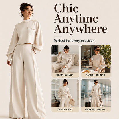 ✨ Limited-Time Offer | Women's Cropped Top & Wide-Leg Pants Set