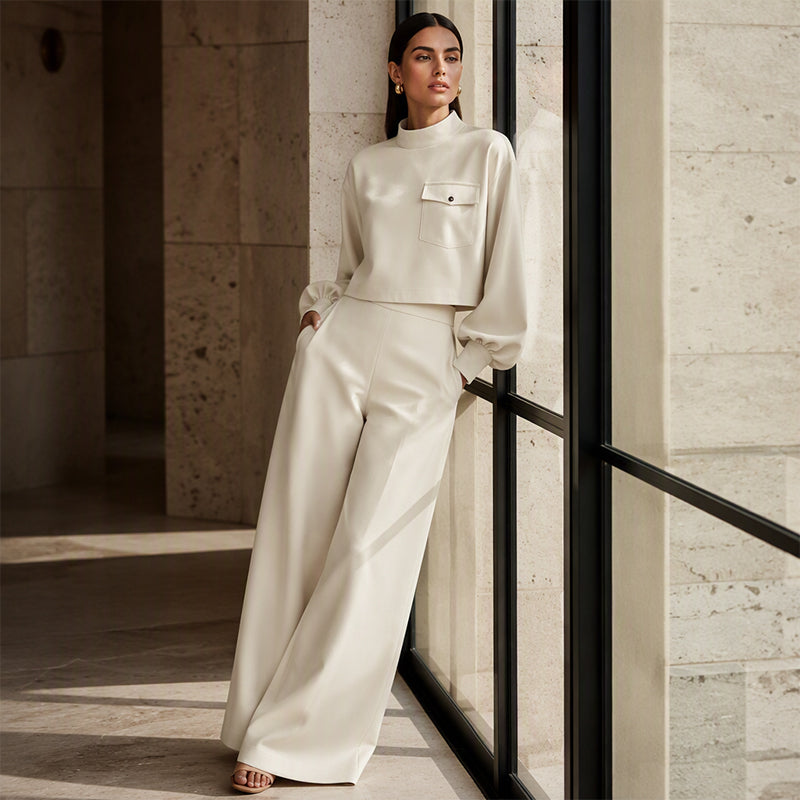 ✨ Limited-Time Offer | Women's Cropped Top & Wide-Leg Pants Set