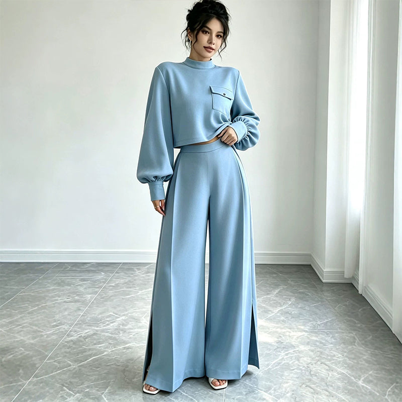 ✨ Limited-Time Offer | Women's Cropped Top & Wide-Leg Pants Set