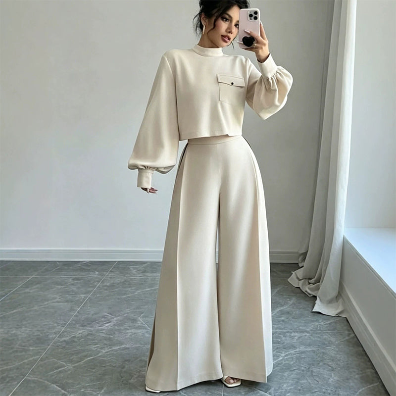 ✨ Limited-Time Offer | Women's Cropped Top & Wide-Leg Pants Set