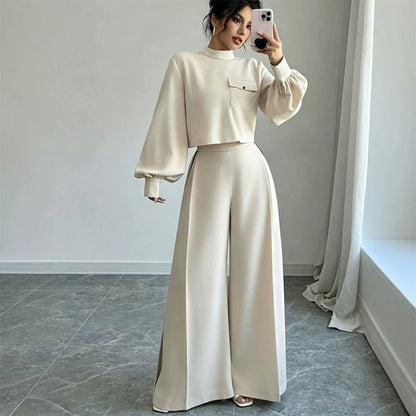 ✨ Limited-Time Offer | Women's Cropped Top & Wide-Leg Pants Set